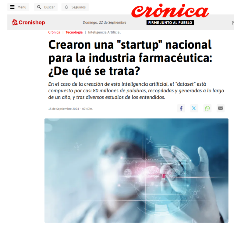 Lee más sobre el artículo CRONICA «Crearon una «startup» nacional para la industria farmacéutica: ¿De qué se trata?»